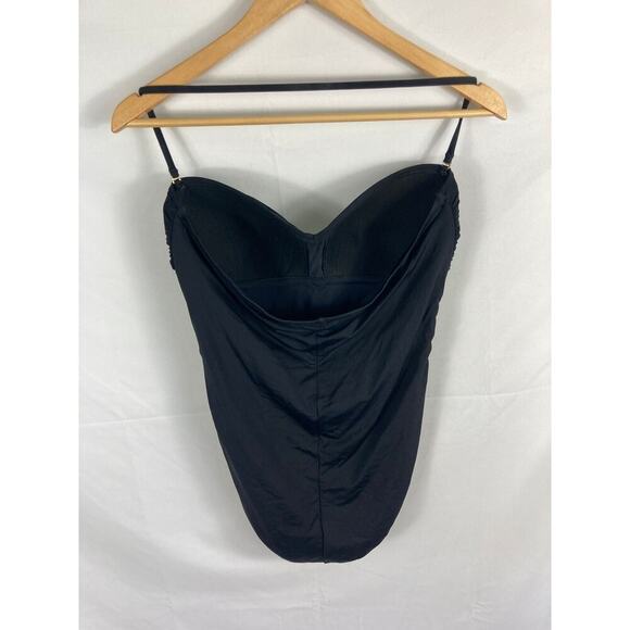 La Blanca Core Solid Bandeau One Piece Shirred Swimsuit Black Size 12 - Picture 7 of 9